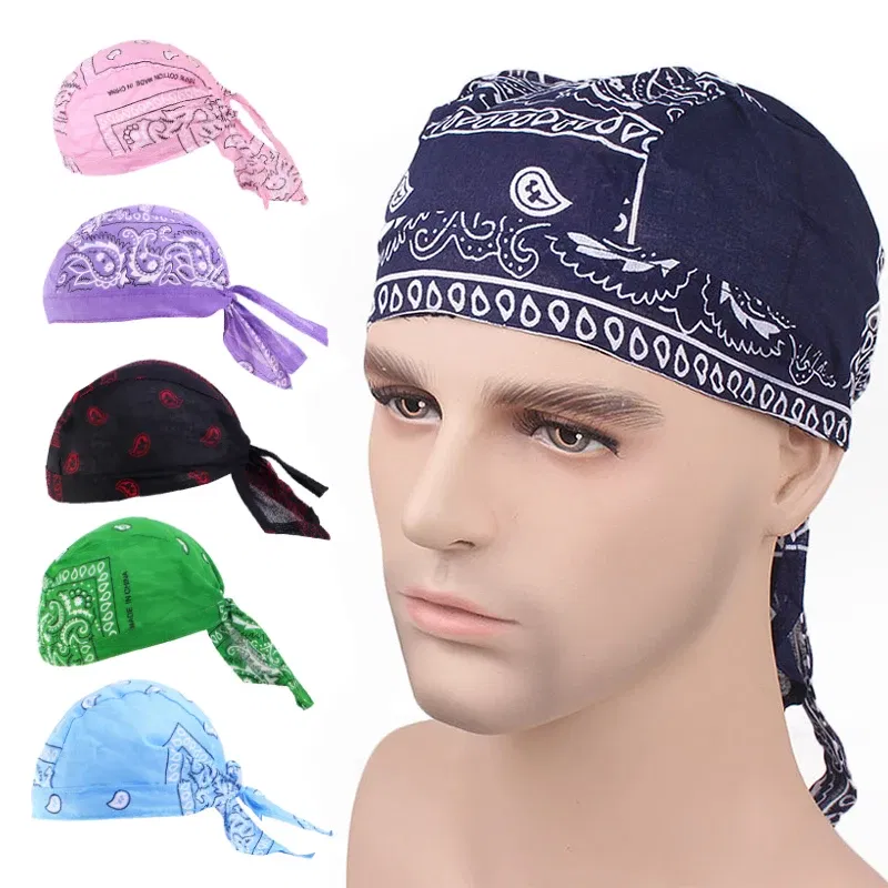 Color: Navy Blue - Cotton Cycling Pirate Bandana Men Women Headwraps Bike Headband Headcloth Sweat Wicking Beanie Hip-hop Turban Head Scarf