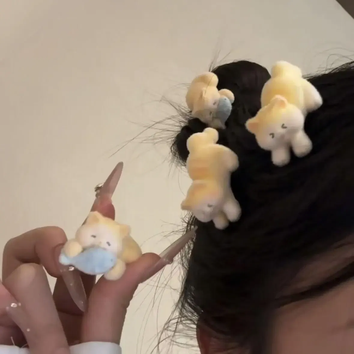Color: SKY BLUE - 1/2pcs New Cat Flocking Hair Clip Plush Cute Cat Fish Hairpin Sweet Kawaii Hair Clips for Girls Kids Headwears Deraction Gifts