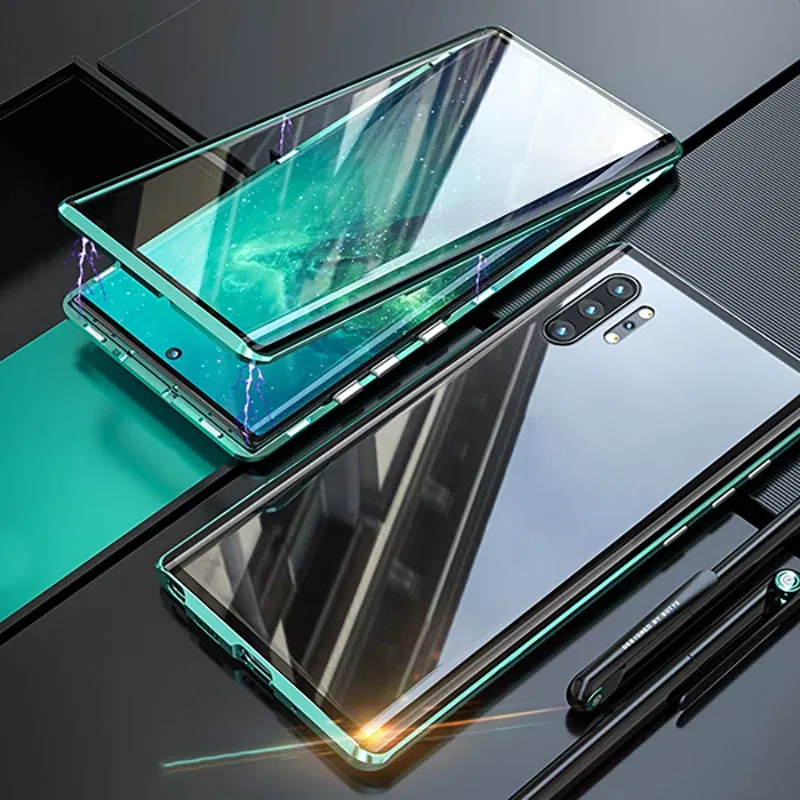 Color: Blue, Material: Carbon Fiber - Full Wrap Metal Bezel Case For Samsung Galaxy S23 S22 Ultra S21 S20 FE S24 Note 10 20 Lite Plus Double-Sided Glass Back Cover