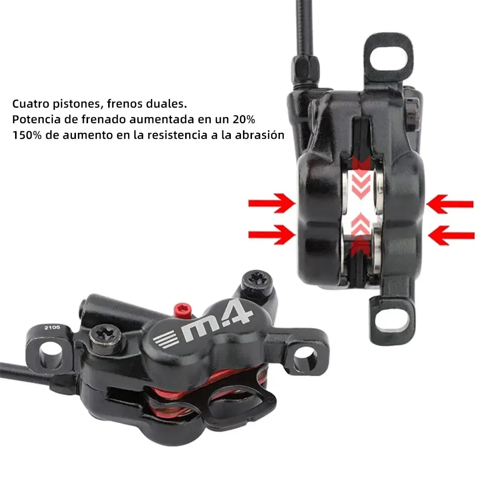 Color: Yellow - MEROCA 4-Piston MTB Hydraulic Brake Set With Silicone Protective Cover Front And Rear Brake 800mm/1400mm Bike Disc Brake For MTB