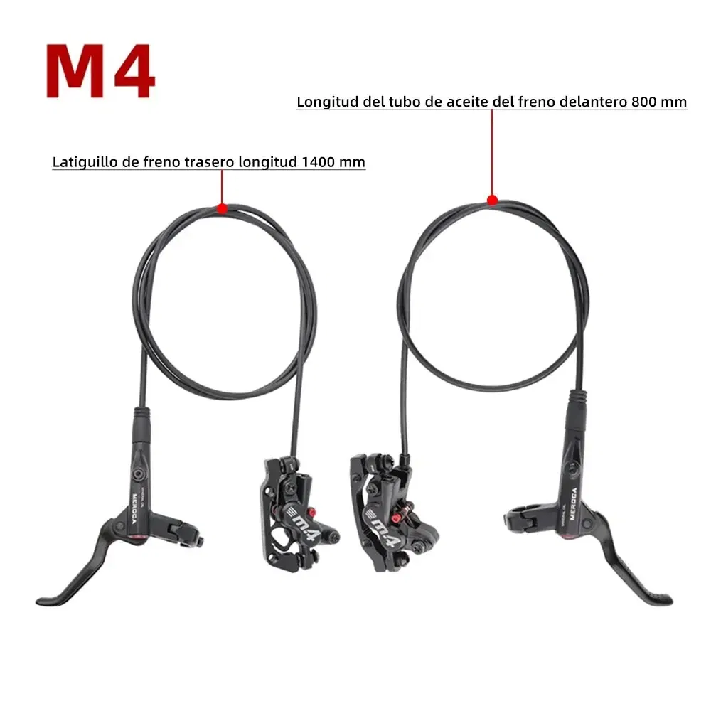 Color: Yellow - MEROCA 4-Piston MTB Hydraulic Brake Set With Silicone Protective Cover Front And Rear Brake 800mm/1400mm Bike Disc Brake For MTB