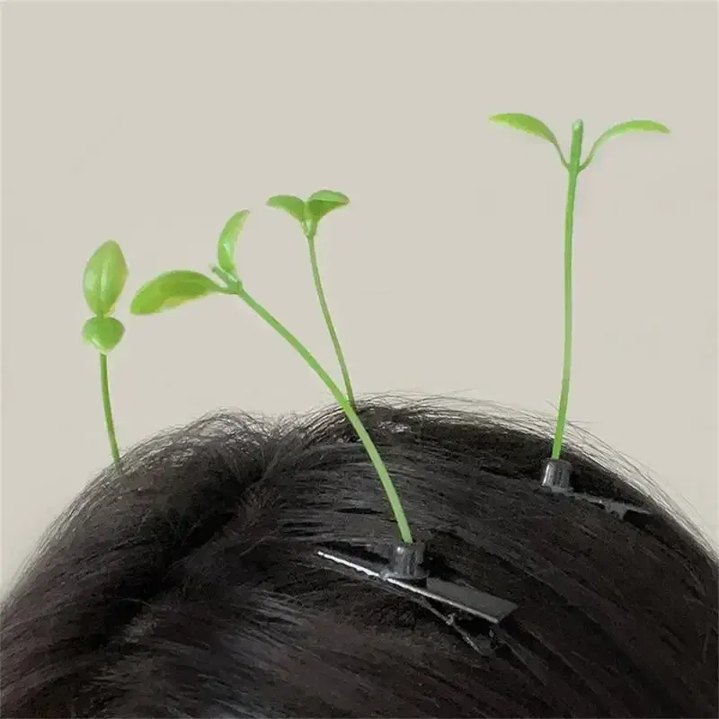 Color: GRAY, Size: S - Cute Artifacts Funny Little Bean Sprouts with Grass Growing on Their Heads Sprouting Grass Hair Clips Cute Bean Sprout Clips