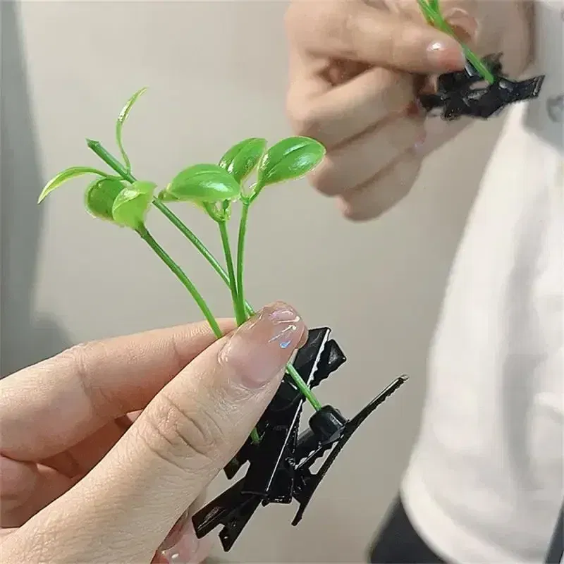 Color: GRAY, Size: S - Cute Artifacts Funny Little Bean Sprouts with Grass Growing on Their Heads Sprouting Grass Hair Clips Cute Bean Sprout Clips