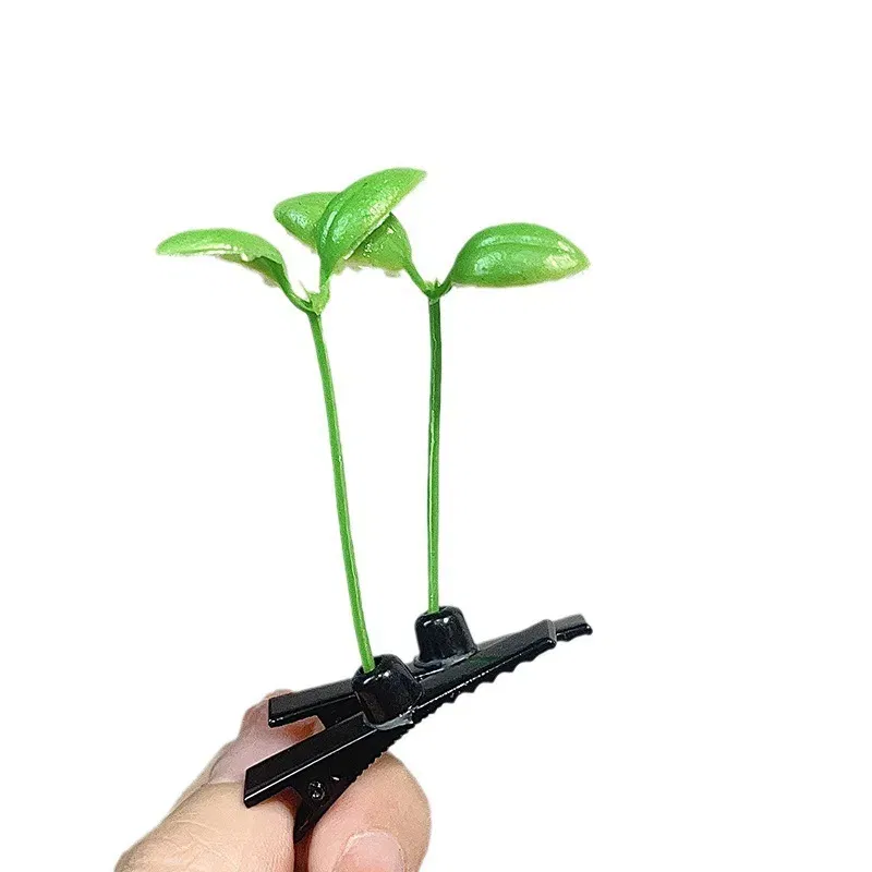Color: GRAY, Size: S - Cute Artifacts Funny Little Bean Sprouts with Grass Growing on Their Heads Sprouting Grass Hair Clips Cute Bean Sprout Clips