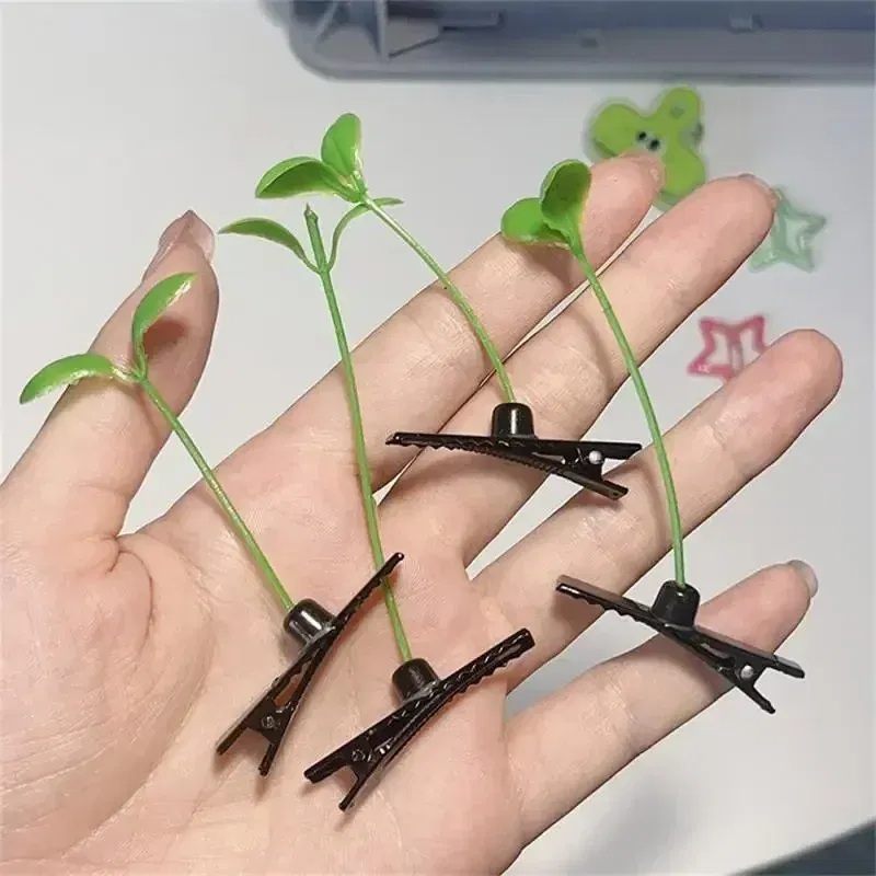 Color: GRAY, Size: S - Cute Artifacts Funny Little Bean Sprouts with Grass Growing on Their Heads Sprouting Grass Hair Clips Cute Bean Sprout Clips