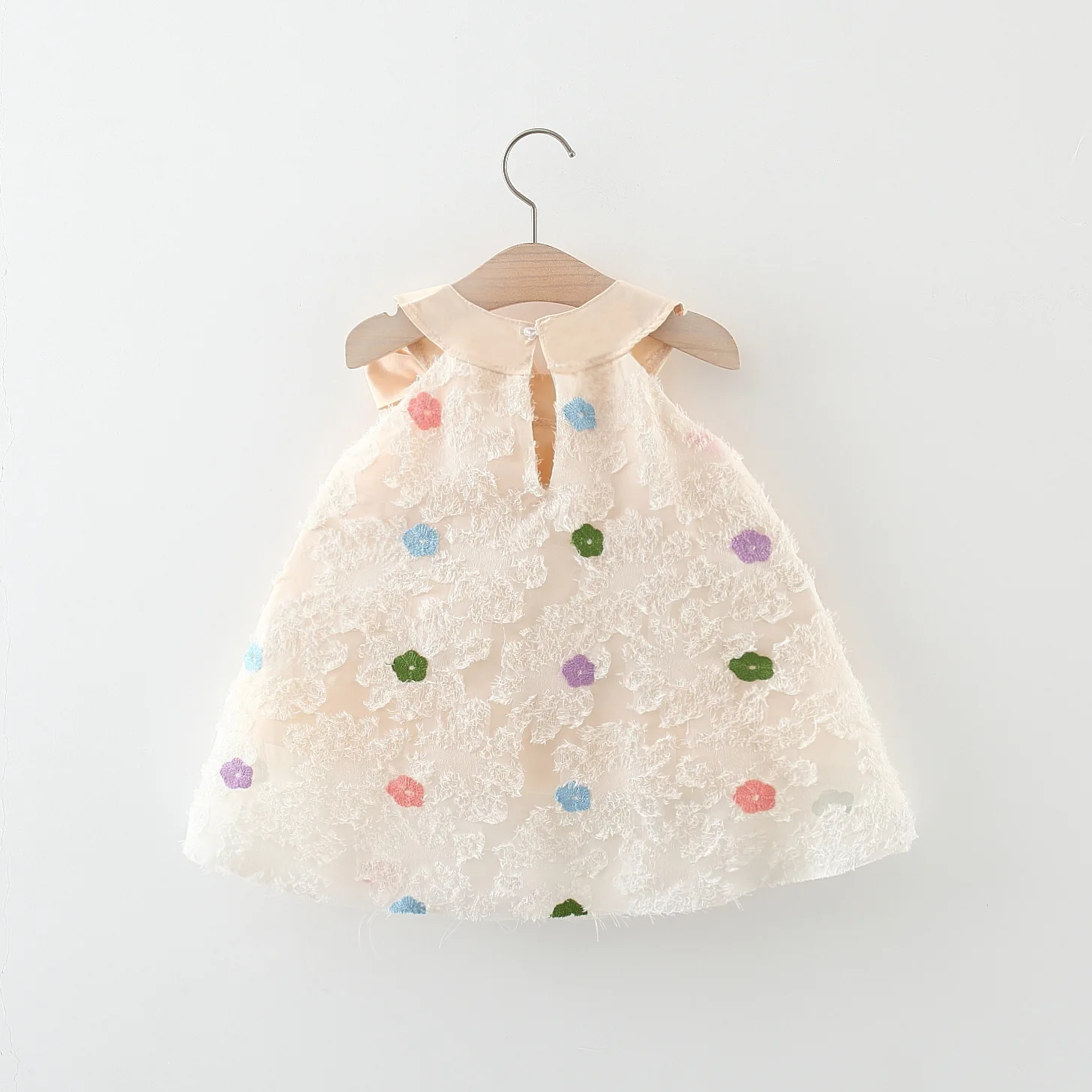 Color: Beige, Ships From: CHINA, Kid Size: 3M - Summer New Baby Girl Dress Polka Dot Small Flying Sleeves Tulip Embroidered Fluffy Dress Lightweight Princess Dress