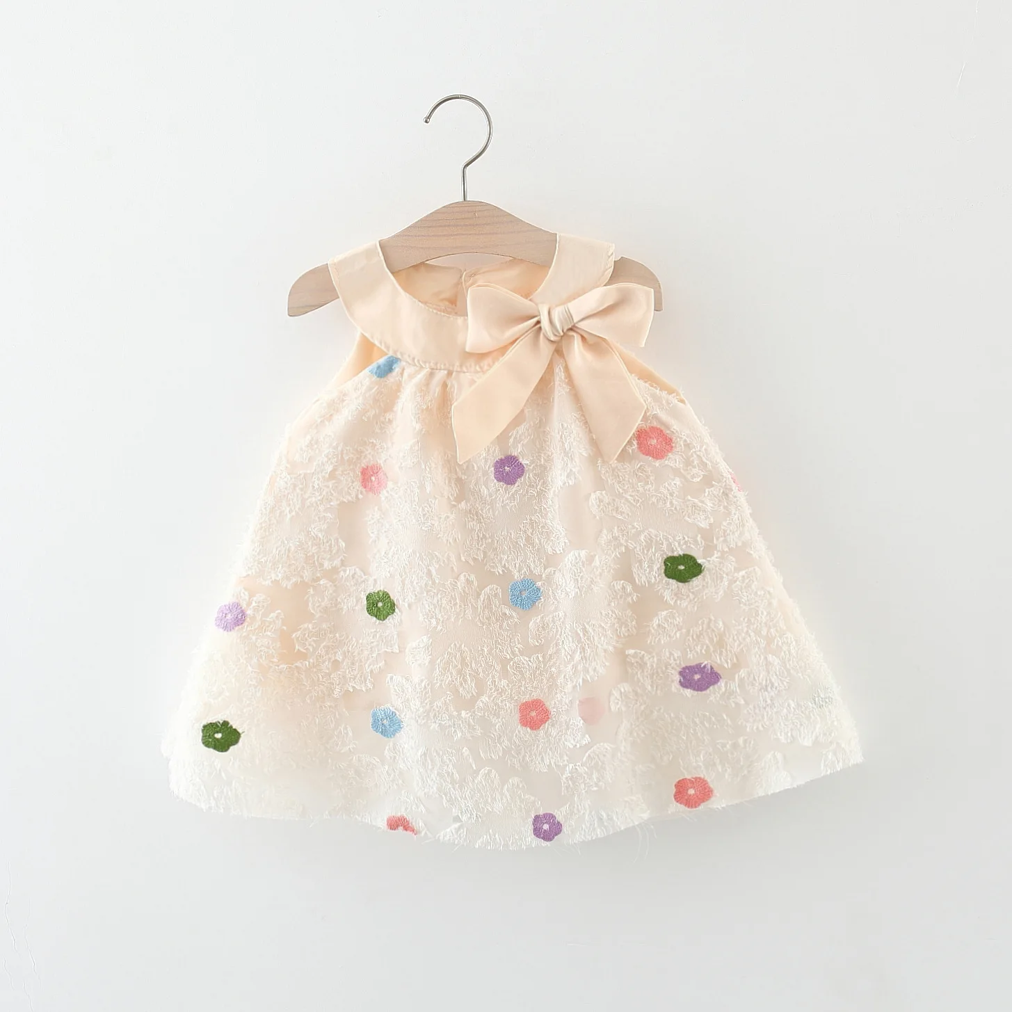 Color: Beige, Ships From: CHINA, Kid Size: 3M - Summer New Baby Girl Dress Polka Dot Small Flying Sleeves Tulip Embroidered Fluffy Dress Lightweight Princess Dress