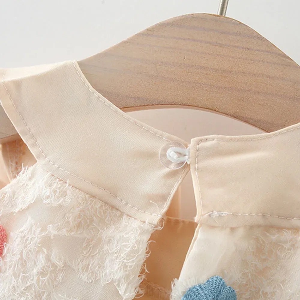Color: Beige, Ships From: CHINA, Kid Size: 3M - Summer New Baby Girl Dress Polka Dot Small Flying Sleeves Tulip Embroidered Fluffy Dress Lightweight Princess Dress