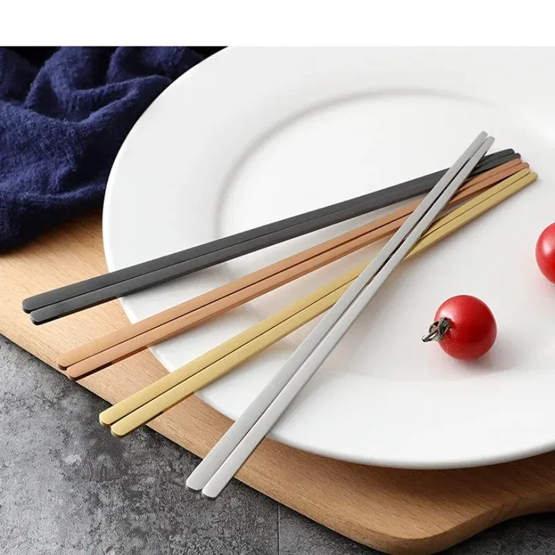 Color: Pink - 304 Stainless Steel Metal Chopsticks Tableware 1 Pair Non-Slip Chinese Chopstick Sushi Sticks Flatware Kitchen Accessories