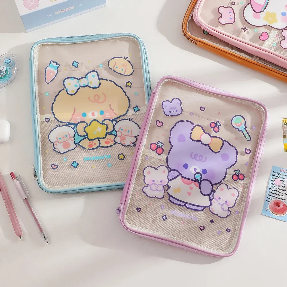 Color: Red - Cartoon PVC Stationary Organzier Pouch Big Capacity Storage Pens Eraser Students Pencil Bags