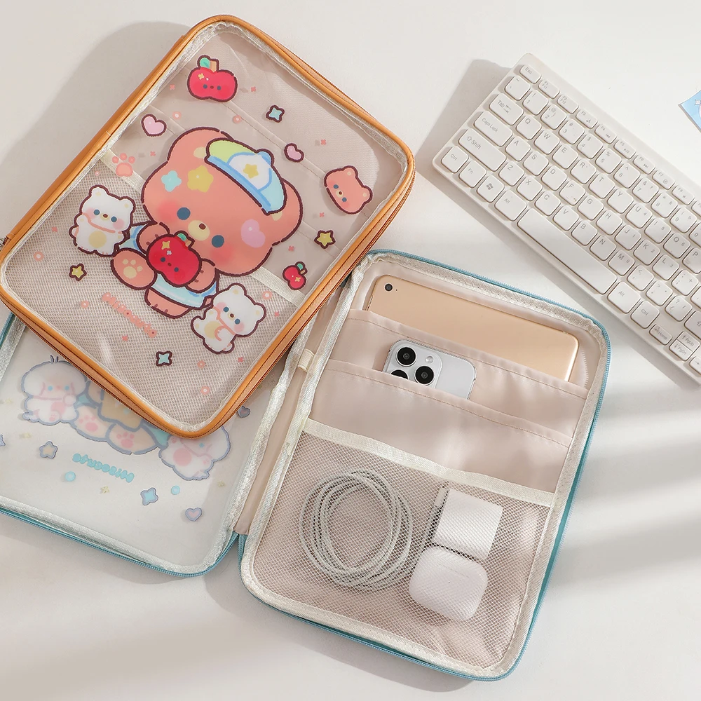 Color: Red - Cartoon PVC Stationary Organzier Pouch Big Capacity Storage Pens Eraser Students Pencil Bags
