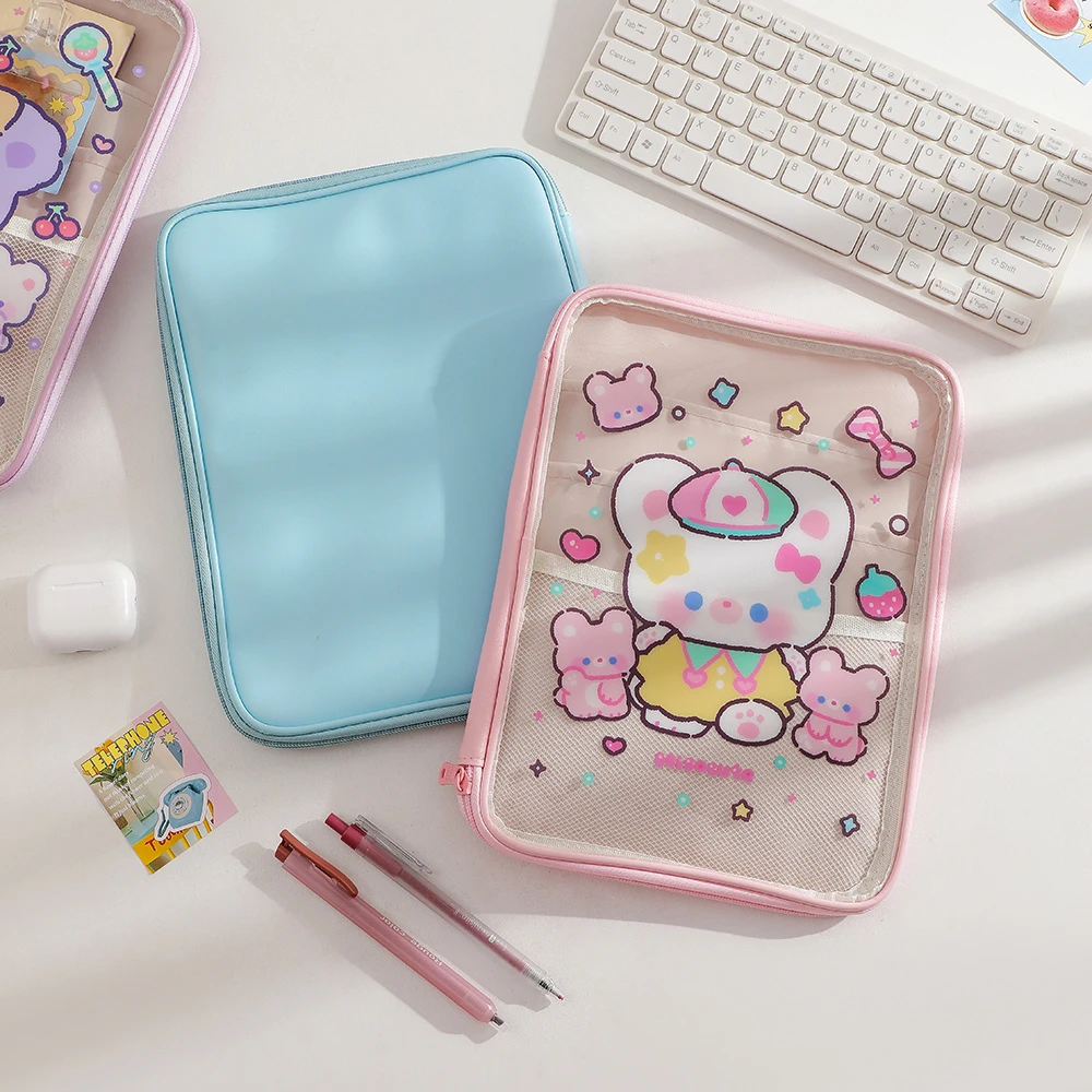 Color: Red - Cartoon PVC Stationary Organzier Pouch Big Capacity Storage Pens Eraser Students Pencil Bags