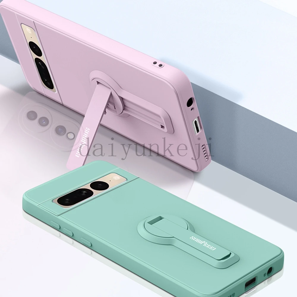 Color: BRIGHT PINK, Material: Denim - Phone Case For Google Pixel 7 8 6 5 9 Pro XL Pixel 7A 6A 5A 8A 9A Soft Cover Silicone Case with Holder Stand Bracket Lanyard