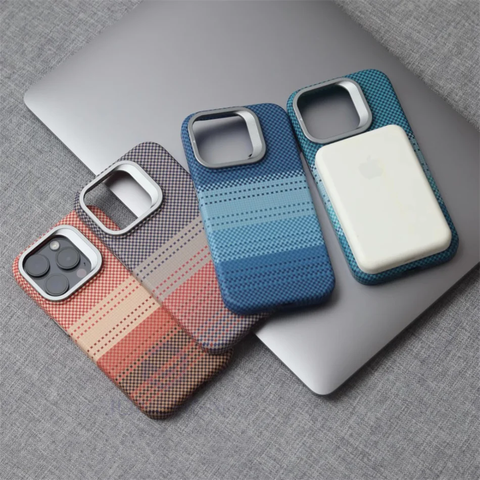 Color: MULTI, Material: PU - Luxury Magnetic Stand Metal Lens Relief Carbon Fibre Pattern For Magsafe Case For iPhone 15 14 13 Pro Max Shockproof Back Cover