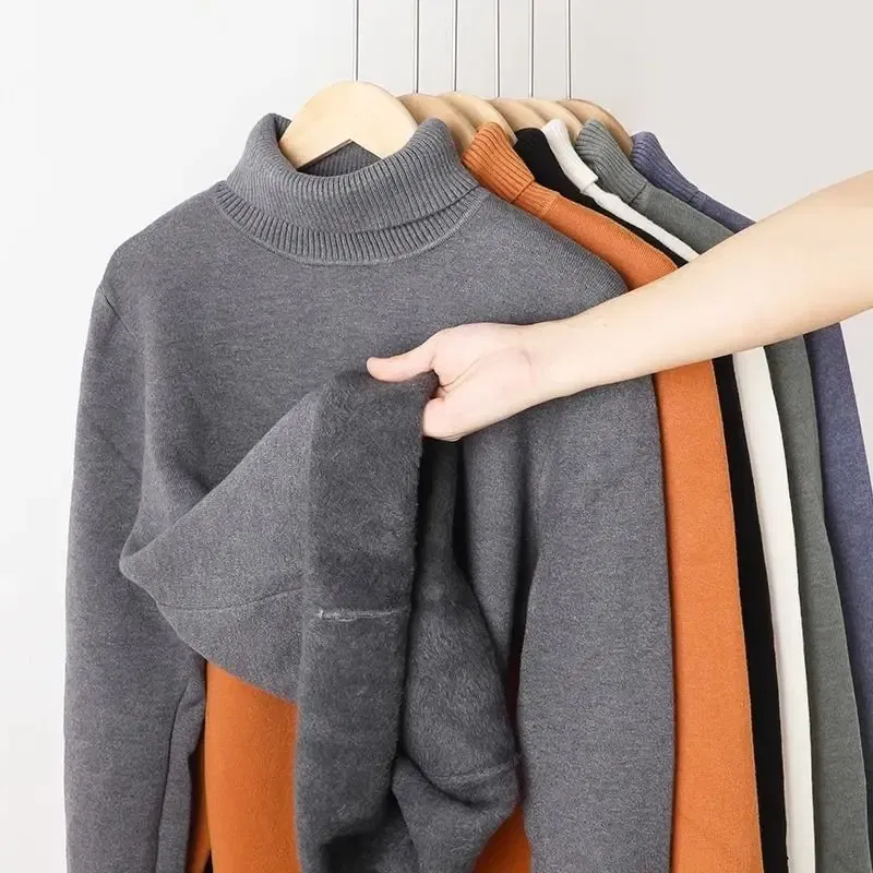 Color: SKY BLUE, Size: XXXL - Autumn Winter Men's Turtleneck Sweater Knitted Velvet Warm Long Sleeve Pullover Outdoor Cold-proof Casual Blouse Base Sweater