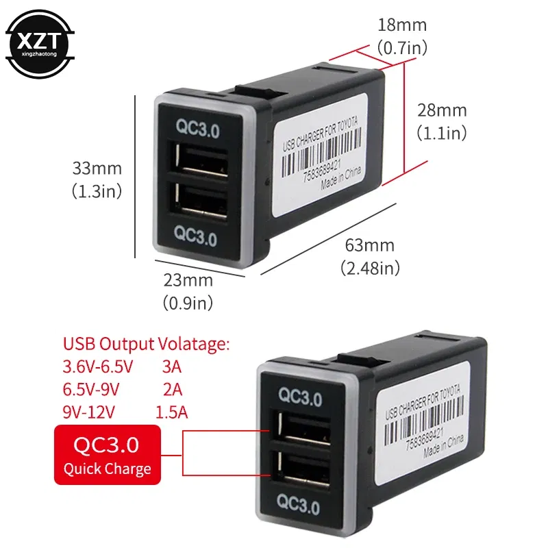 Color Name: WHITE - New QC3.0 Quickcharge Car Charger Car Accessories Double USB Phone PDA DVR Adapter Plug & Play Cable For Toyota Series Cars