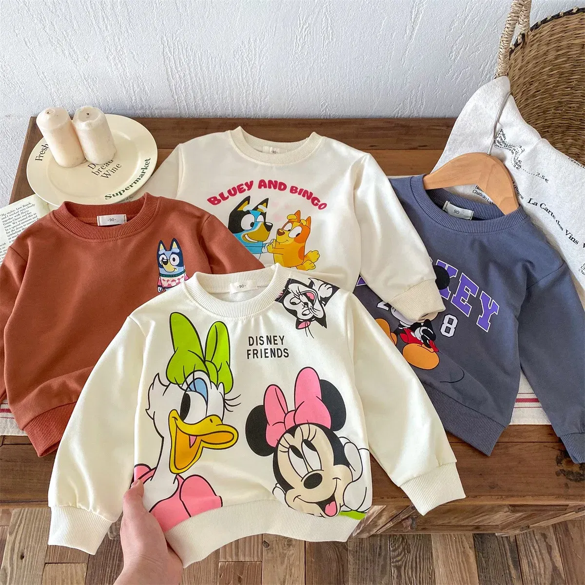 Color: black, Kid Size: 24M - Fashion Cartoon Printed Children Hoodies Crewneck Baby Boys Girls Long Sleeve Tops Loose Disney Kids Clothing Autumn Sweatshirts