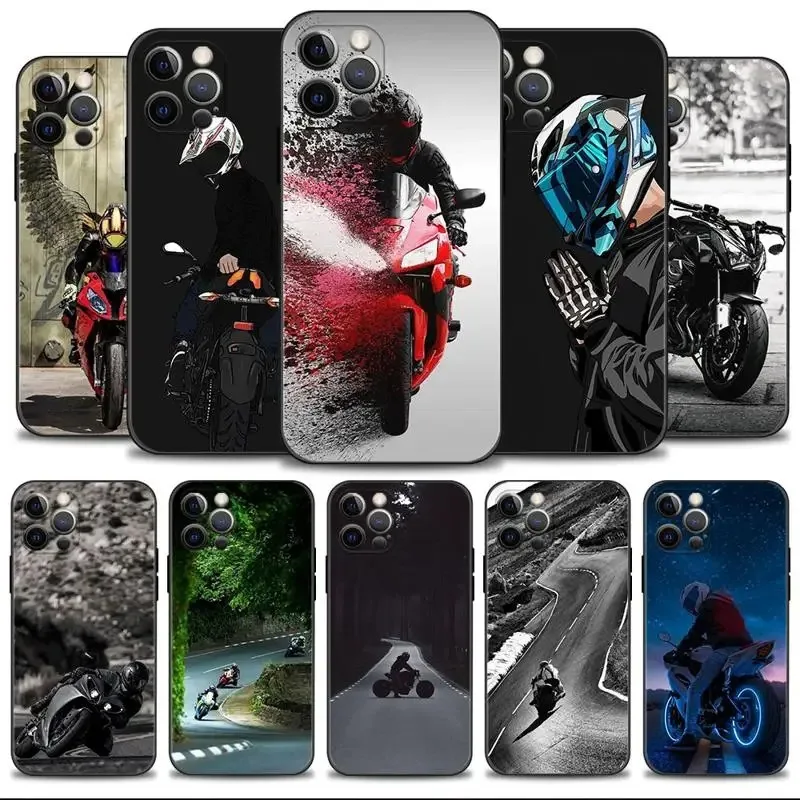 Color: SKY BLUE, Material: PP - Moto Cross Motorcycle Sports Phone Case For iPhone 16 15 14 13 12 11 Pro Max XS X XR Plus Mini Luxury Black Soft Cover Funda