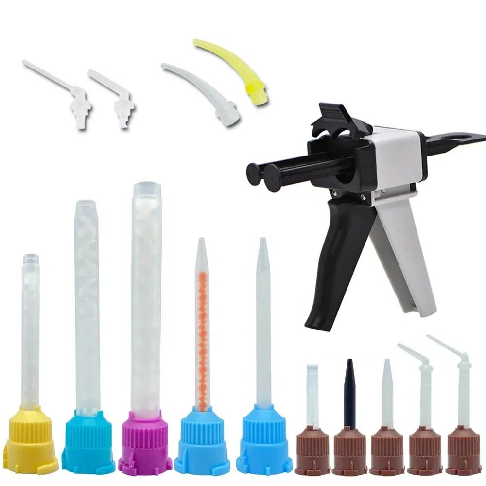 Color: Dark Grey, Ships From: CN - 50 pieces/batch of dental mixed head printing materials, laboratory denture color tubes, disposable silicone rubber injection