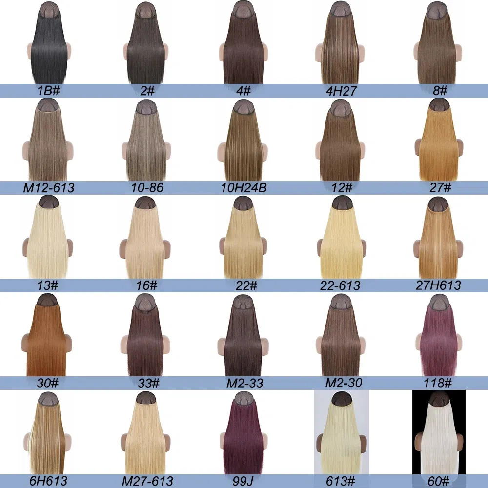 Color: #5, Stretched Length: 32inches, Ships From: CHINA - Synthetic Natural Wavy No Clip Fish Line Invisible Hair Extensions Mixed Color Blonde Black Artificial False Hair Piece ForWomen
