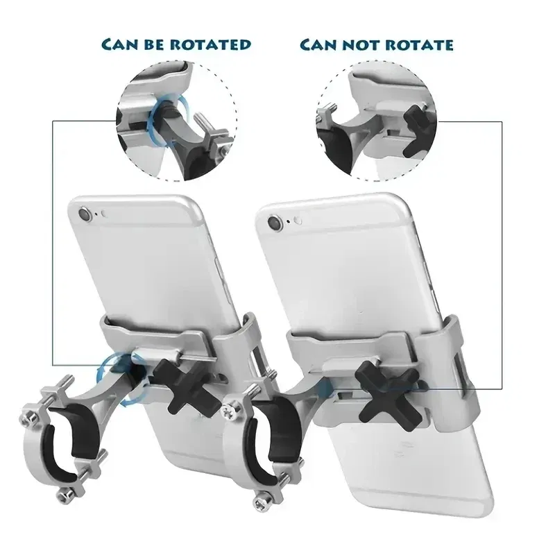 Color: WHITE - 360 Rotate Metal Motorcycle Bicycle Phone Holder Aluminum Alloy Anti-slip Bracket Support GPS Clip Bike Phone Stand for iPhone