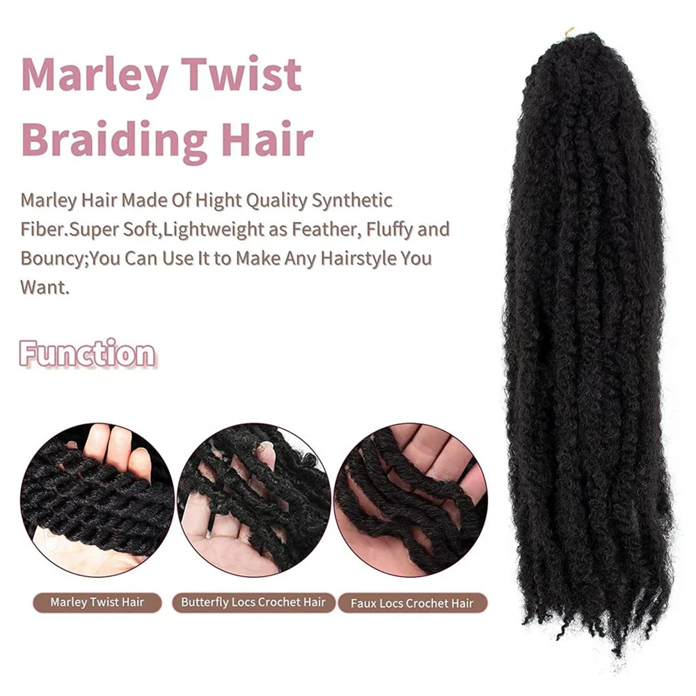 Color: #1B, Stretched Length: 18inches, Bulk Buy: 3Pcs/Lot - 18 Inch Synthetic Marley Twist Braiding Hair Afro Kinky Curly Crochet Hair for Faux Locs Long Springy Twist Hair Extensions