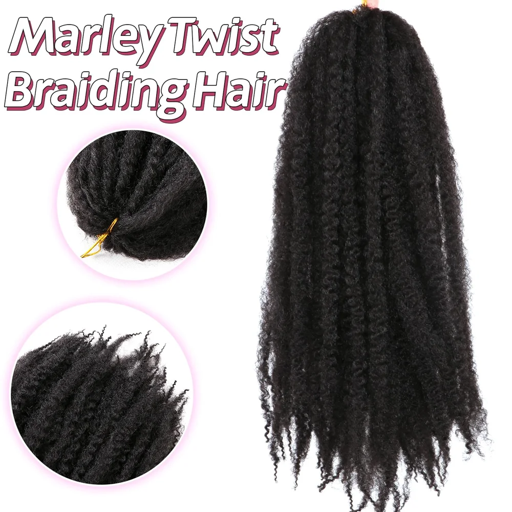 Color: #1B, Stretched Length: 18inches, Bulk Buy: 3Pcs/Lot - 18 Inch Synthetic Marley Twist Braiding Hair Afro Kinky Curly Crochet Hair for Faux Locs Long Springy Twist Hair Extensions