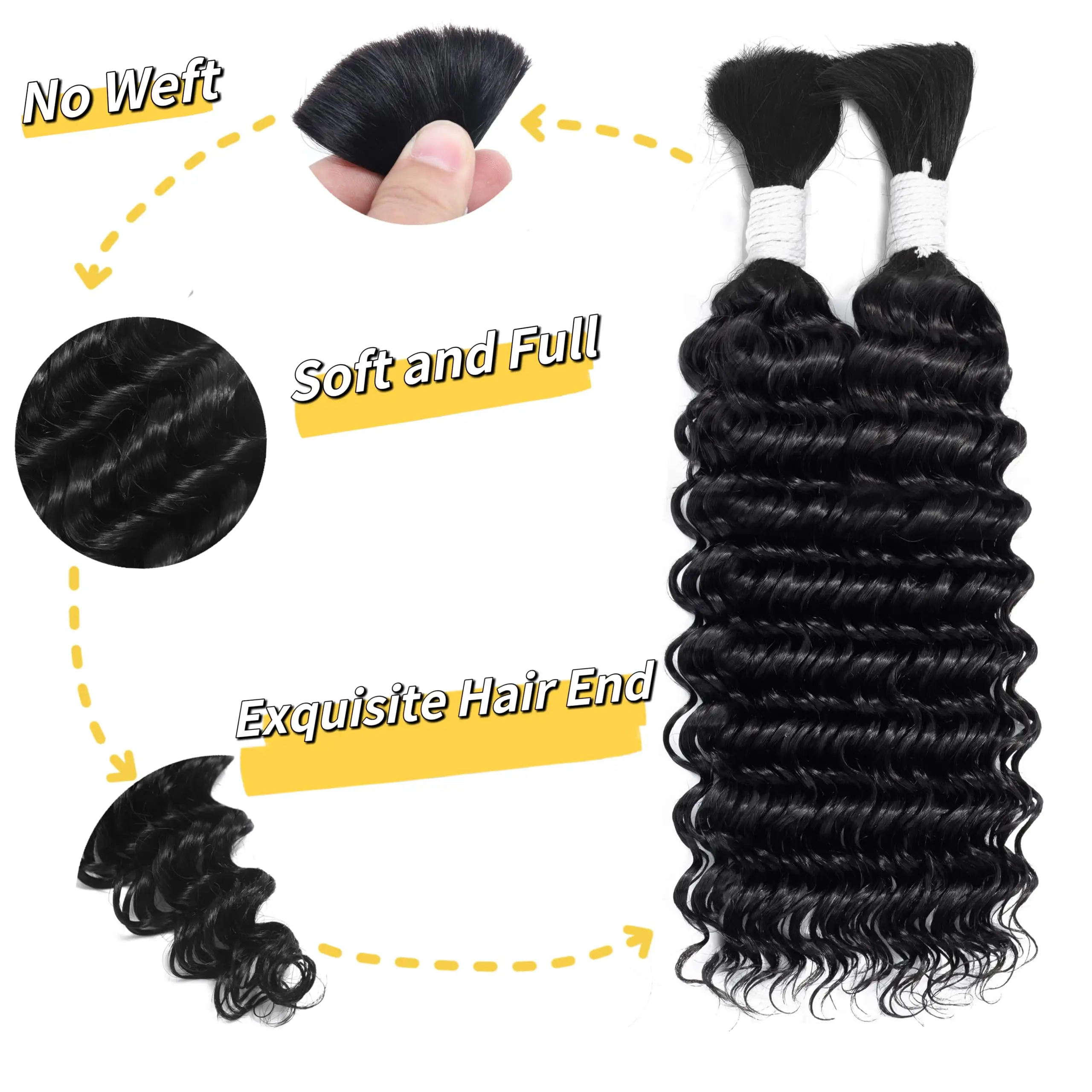 Color: Natural Color, Material Grade: virgin hair, Stretched Length: 26inches, Bulk Buy: 3Pcs/Lot - Bulk hair braiding Water Wave Bulk 18 inch human hair Boho braids with for knotless box or curly loose wave