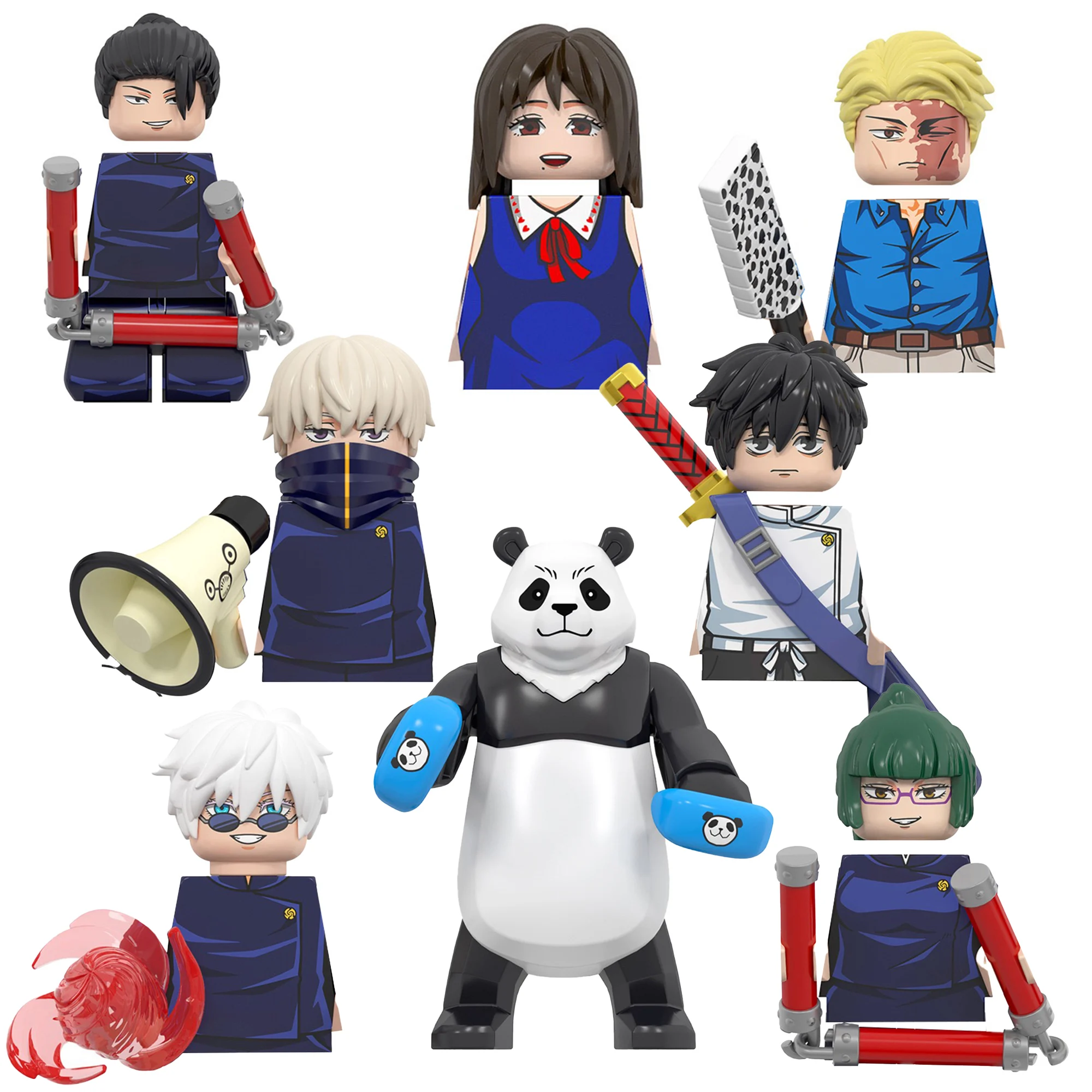 Color: VIOLET/?«?—?…° - Anime Jujutsu Kaisen JJK Gojo Satoru Riko Orimoto Okkotsu Yuta Nanami Panda Building Blocks Figures Toys WM6139 WM6140 WM6149