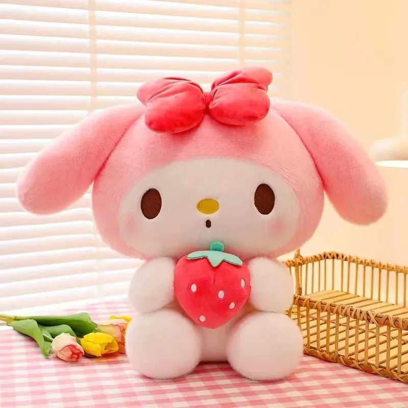 Color: black, Height: 11cm-30cm - 22/35cm Sanrio Strawberry Kuromi Pillow Plush Toy Girls Soft Stuffed Animal Toys Strawberry Melody Doll Gift