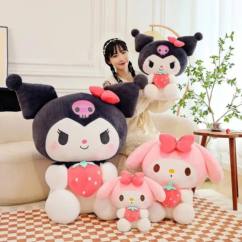 Color: black, Height: 11cm-30cm - 22/35cm Sanrio Strawberry Kuromi Pillow Plush Toy Girls Soft Stuffed Animal Toys Strawberry Melody Doll Gift