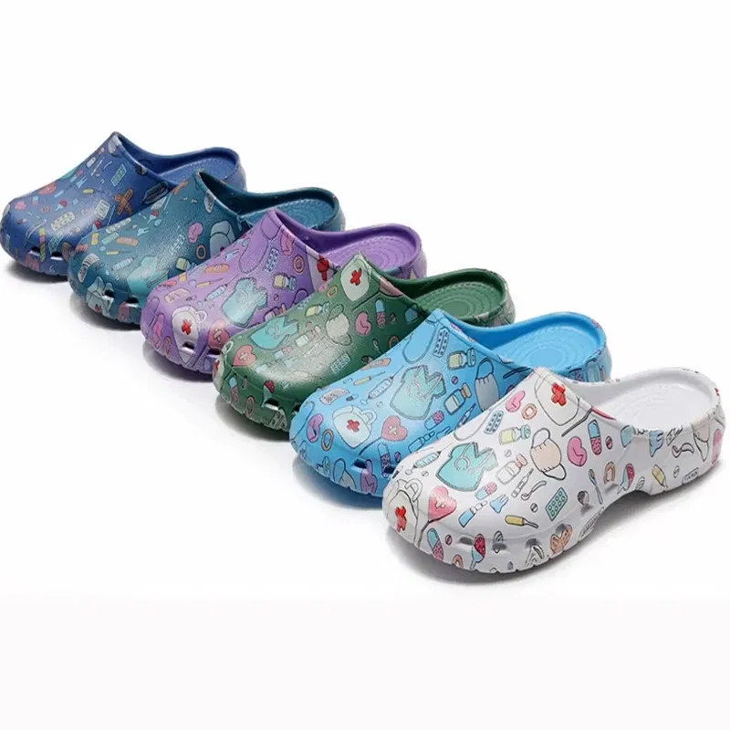 Color: Grape, Shoe Size: 39-40 - Medical print Nurse Clogs EVA Surgical Slippers Lightweight Non-slip Doctor Scrub Clogs Dental Pet Clinic Nursing Clogs Y07-1