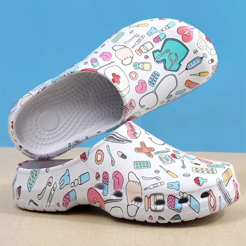 Color: Grape, Shoe Size: 39-40 - Medical print Nurse Clogs EVA Surgical Slippers Lightweight Non-slip Doctor Scrub Clogs Dental Pet Clinic Nursing Clogs Y07-1