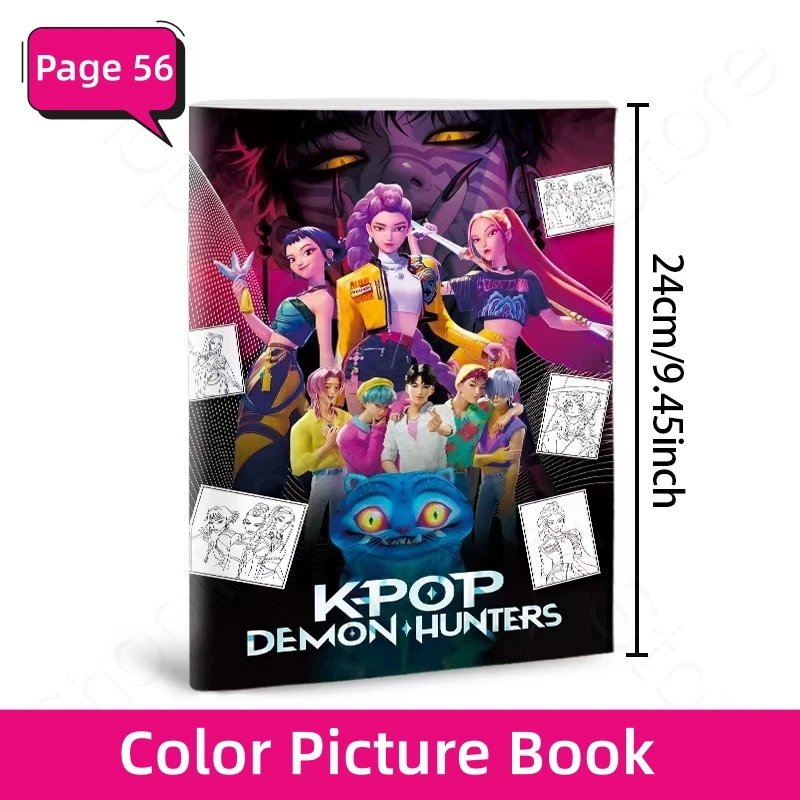 Color: DEEP BLUE - KPop Demon Hunter Coloring Books Anime Cartoon Line Drawing Children's Sketch Picture Book Kid's Birthday Gift / Christmas Gift