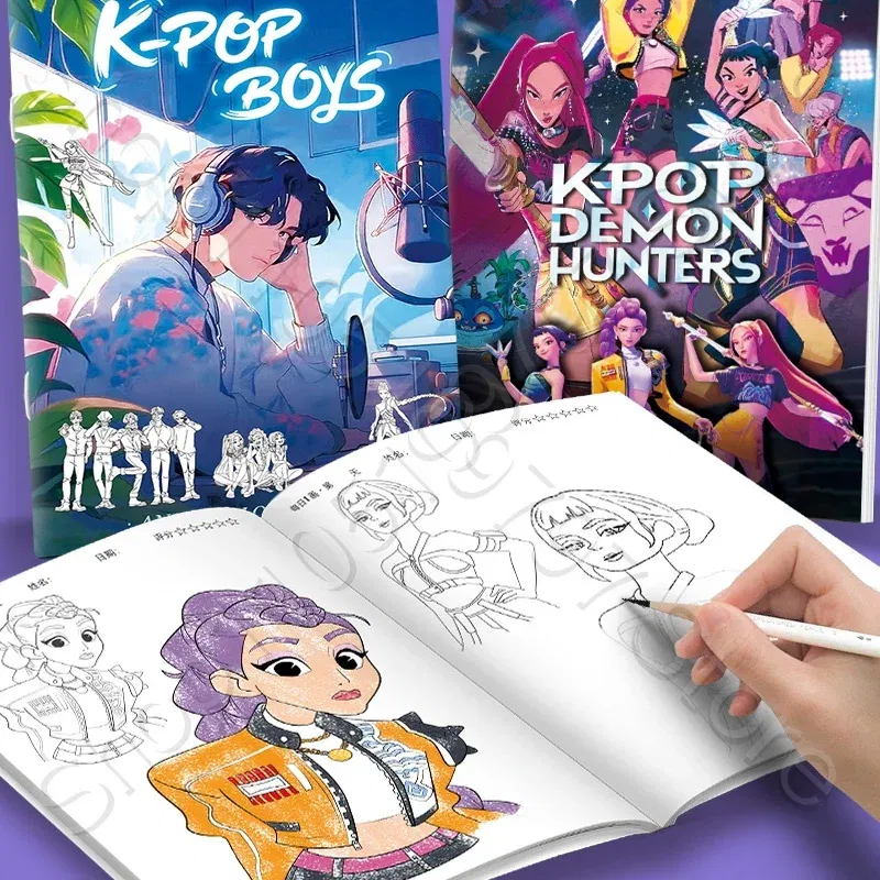 Color: DEEP BLUE - KPop Demon Hunter Coloring Books Anime Cartoon Line Drawing Children's Sketch Picture Book Kid's Birthday Gift / Christmas Gift