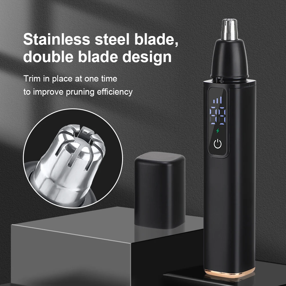 Portable Electric Nose Hair Trimmer LED Display Home Men Women Nose Hair Remover Safety Face Hair Cleaning Care Kit USB Charging