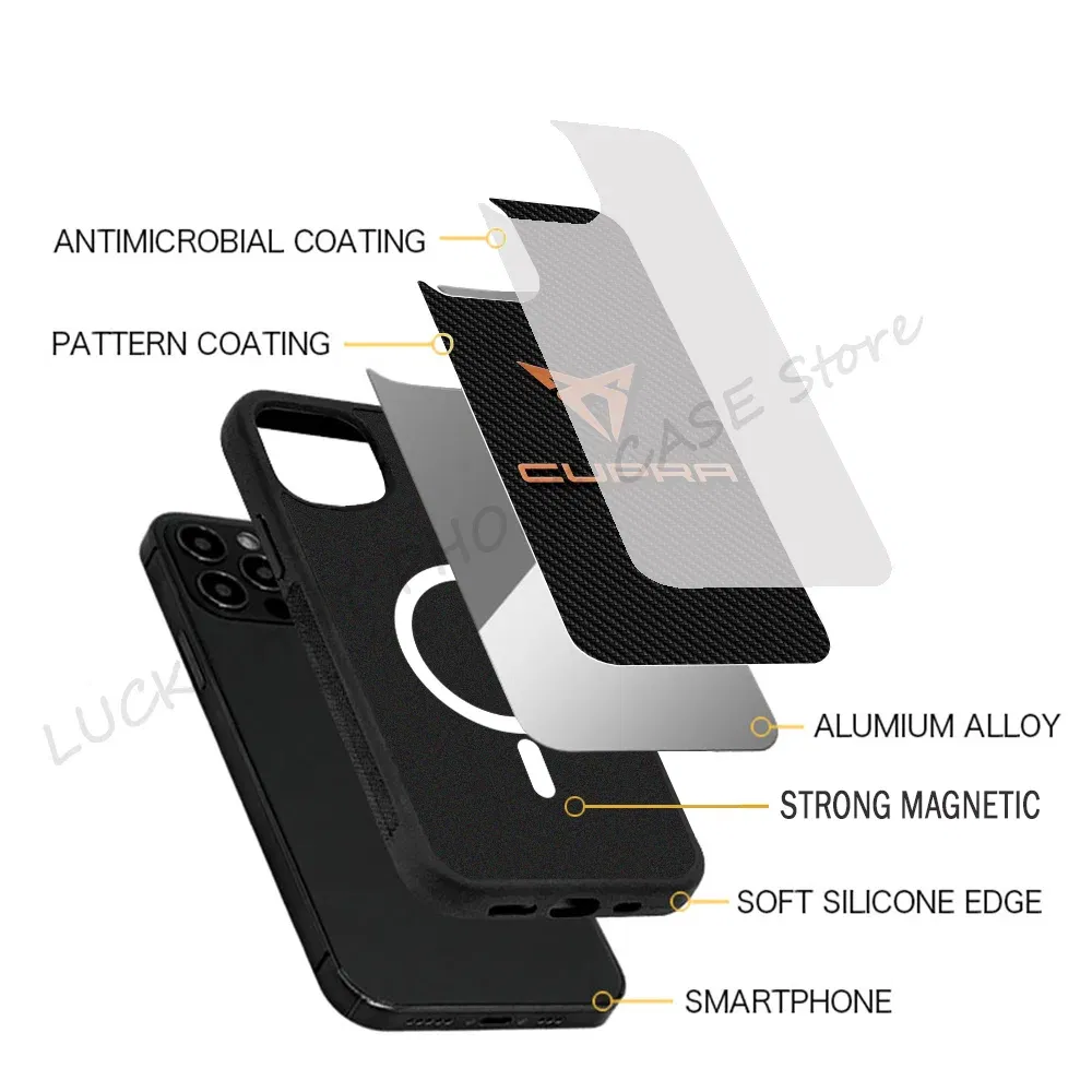 Color: Beige, Material: Vinyl - Cool Phone Case Phone Case Strong Magnetic Cupra Racing for IPhone 15 14 13 Pro Max 11 12 Mini for Magsafe