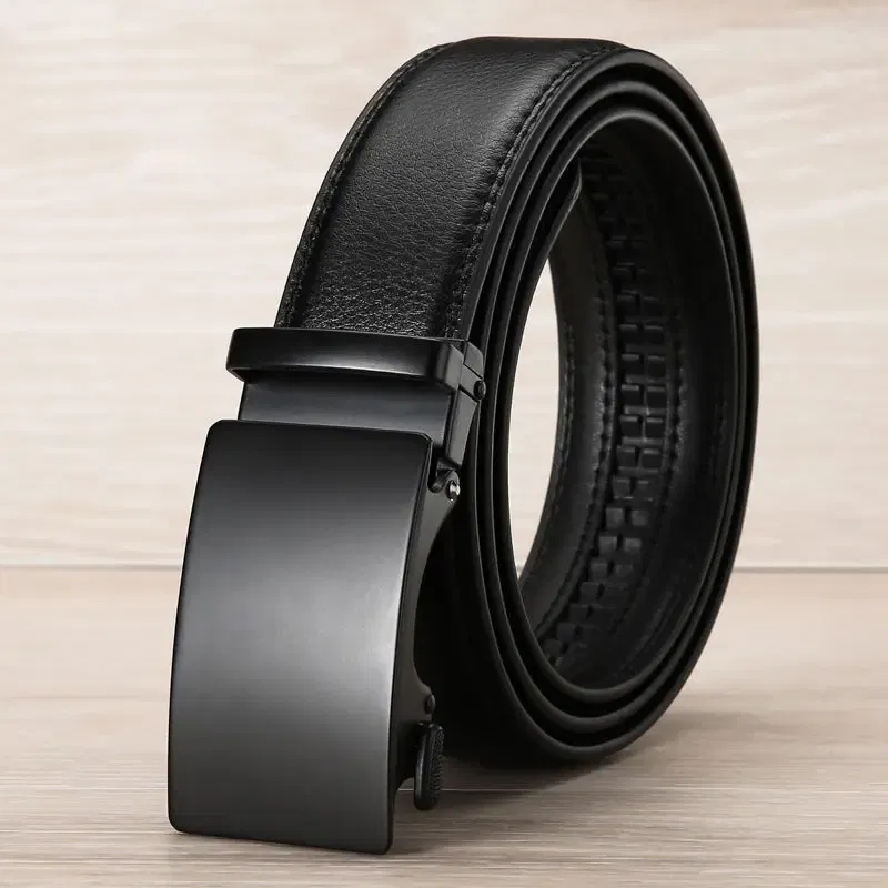 Color: black, Belt Length: 115CM - Famous Brand Business Belt Men Top Quality PU Luxury Leather Waist Strap Black Male Automatic Buckle Jeans Belts for Men