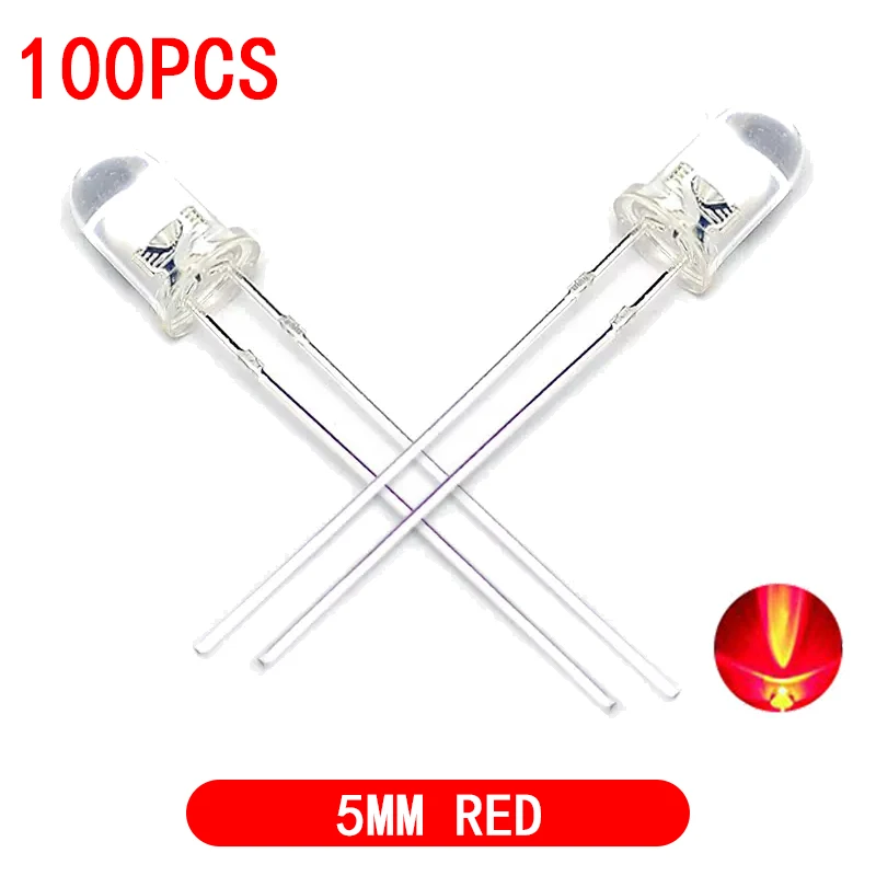 Color: Silver - 100pcs High quality Transparent Round 5mm Super Bright Water Clear Green Red White Yellow Blue Light LED Bulbs Emitting Diode