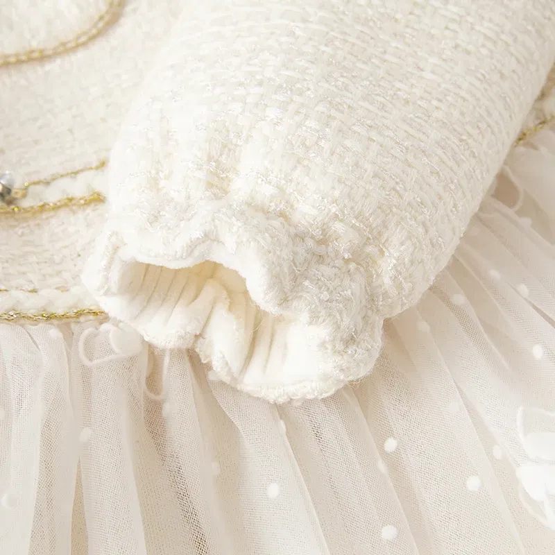 Color: WHITE, Kid Size: 15t - Dave Bella Girl's Dress Children's Autumn Winter Princess Dress Charm Sweet Classy Gentle Fashion Mesh Party DB4237805