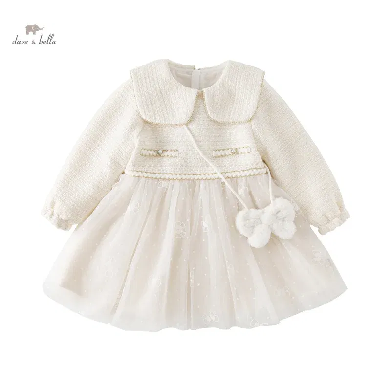 Color: WHITE, Kid Size: 15t - Dave Bella Girl's Dress Children's Autumn Winter Princess Dress Charm Sweet Classy Gentle Fashion Mesh Party DB4237805