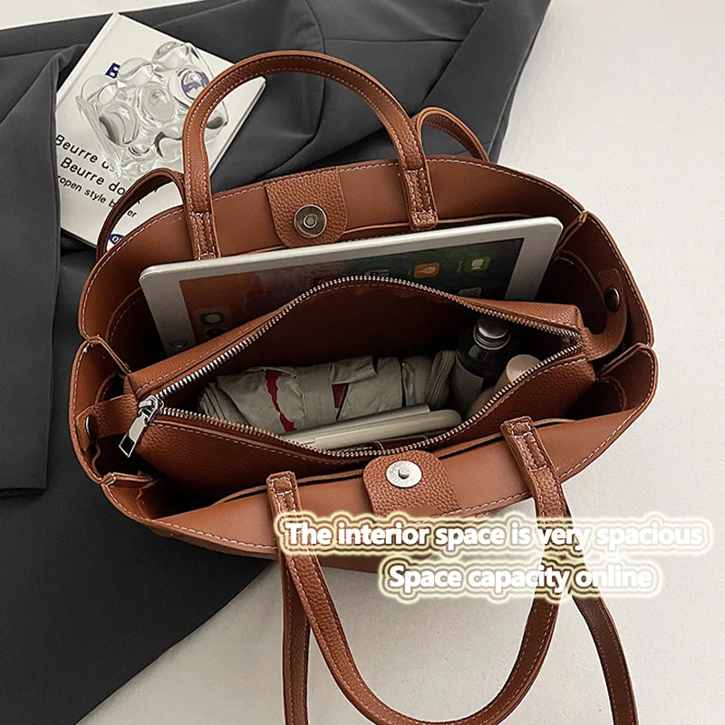 Color: light brown - Tote bag fashionable large capacity mother and child bag single shoulder portable shopping bag