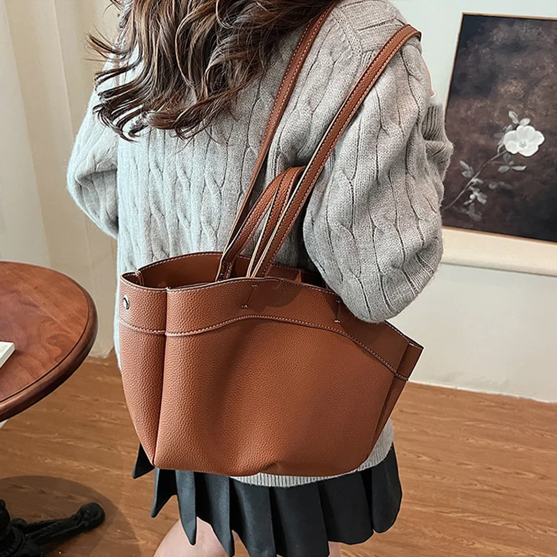 Color: light brown - Tote bag fashionable large capacity mother and child bag single shoulder portable shopping bag