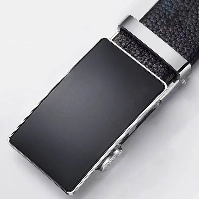 Color: WHITE, Belt Length: 120cm - Cowhide belt, men's leather belt, automatic buckle, men's top layer, high-end trendy buckle