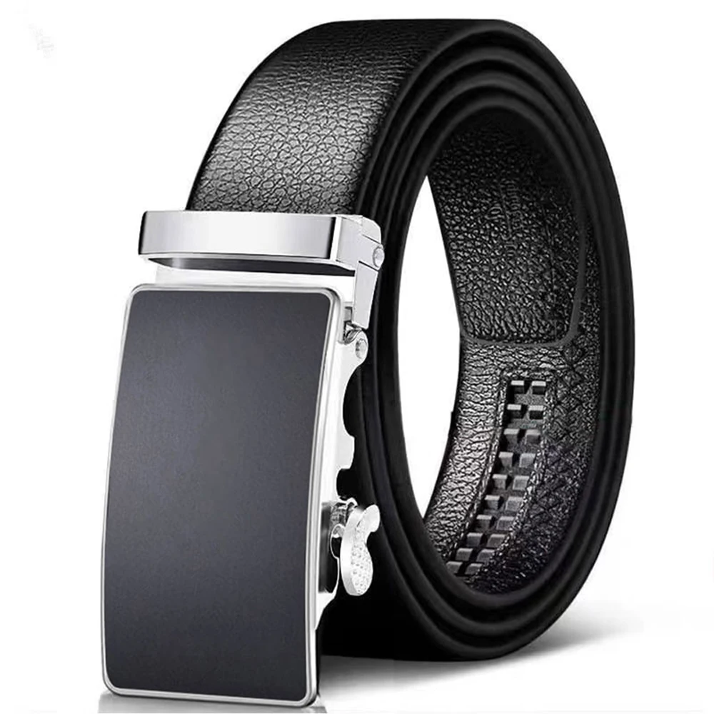 Color: WHITE, Belt Length: 120cm - Cowhide belt, men's leather belt, automatic buckle, men's top layer, high-end trendy buckle