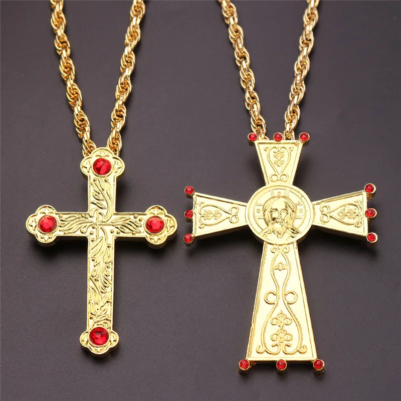 Color: Dark Green, Cross Size: Other - Christian Prayer Jewelry Talisman Pendant Necklace Russian Slavic Charm Orthodox Eastern Church Cross Necklaces Men Women