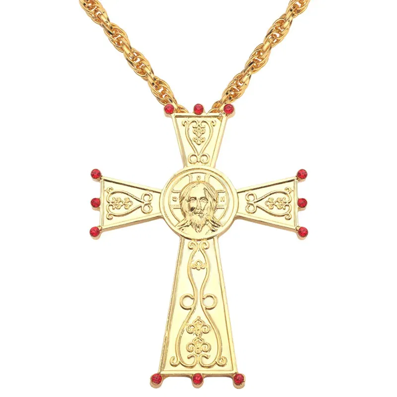 Color: Dark Green, Cross Size: Other - Christian Prayer Jewelry Talisman Pendant Necklace Russian Slavic Charm Orthodox Eastern Church Cross Necklaces Men Women