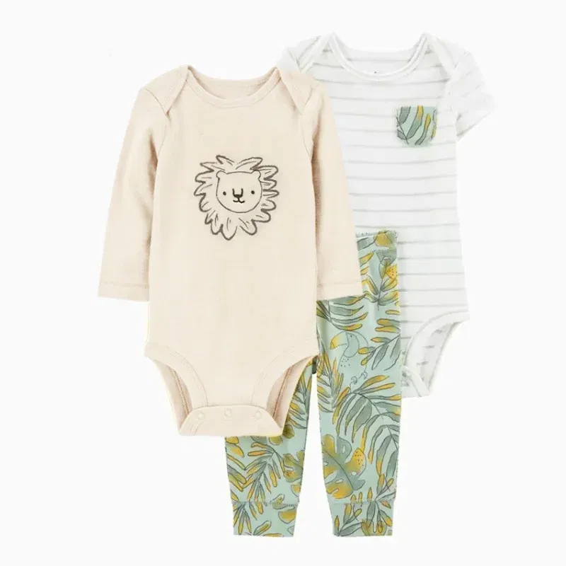 Color: CRIMSON, Ships From: CHINA, Kid Size: 9M - 3PCS Baby Boy Clothes Autumn Newborn Baby Clothes Bodysuits+Pants Animal Outfit Infant Pajama Pure Cotton Sets 0-24M Jumpsuit