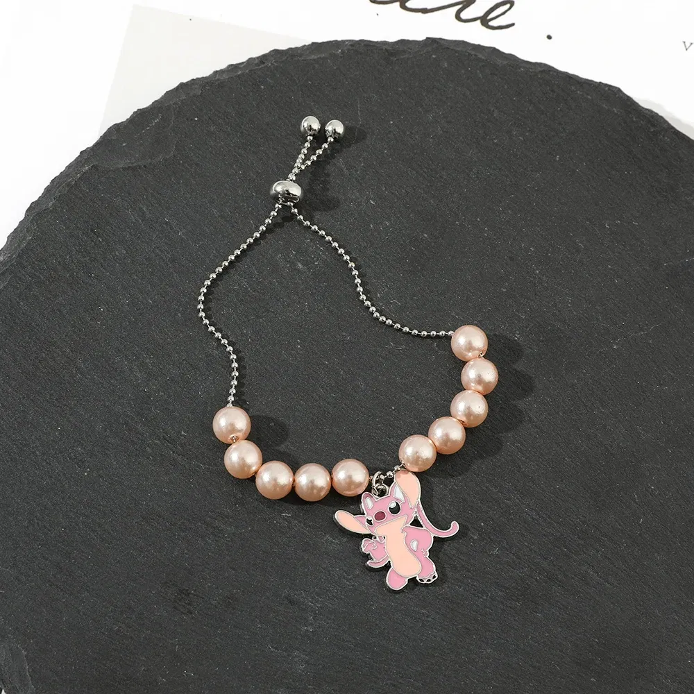 Metal Color: Light Yellow Gold Color, Ships From: CHINA - Disney Stitch Jewelry Cartoon Film Lilo & Stitch Pearl Bracelet for Women Cute Stitch Luxurious Charms Bangle for Girl Gifts