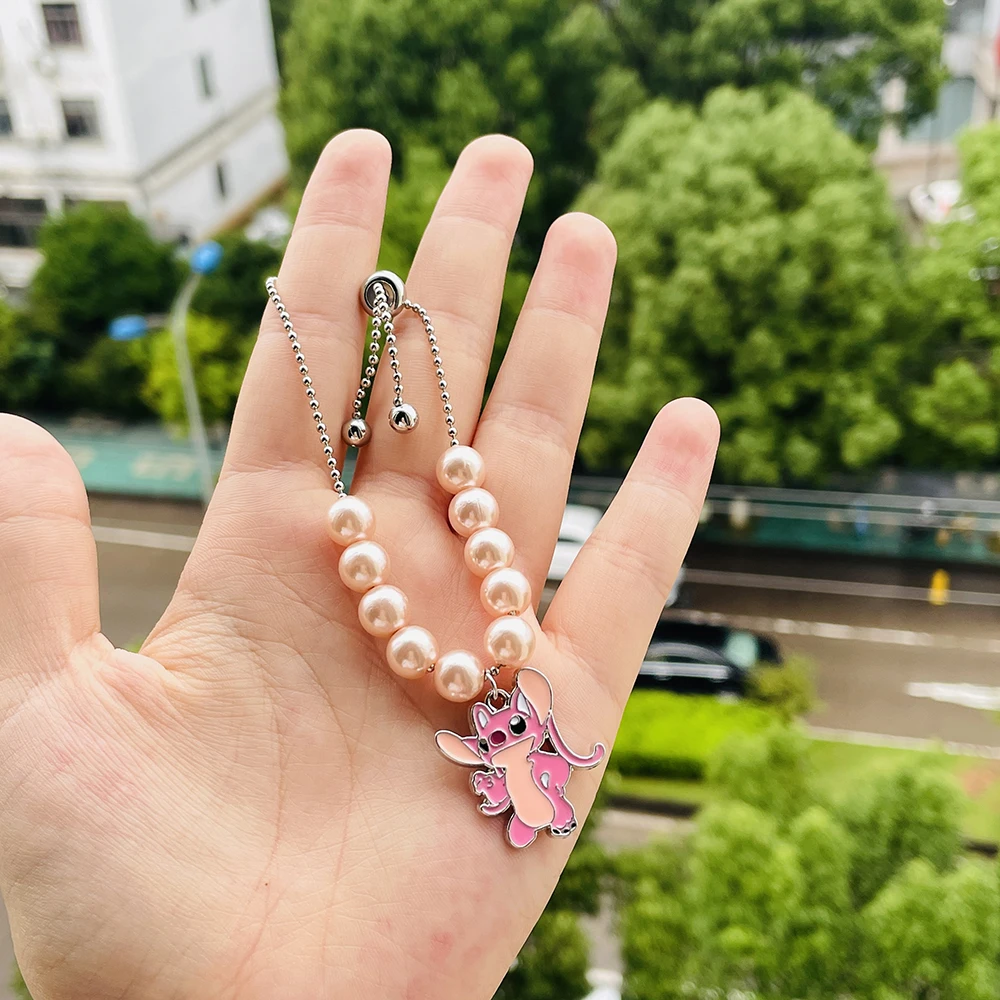 Metal Color: Light Yellow Gold Color, Ships From: CHINA - Disney Stitch Jewelry Cartoon Film Lilo & Stitch Pearl Bracelet for Women Cute Stitch Luxurious Charms Bangle for Girl Gifts